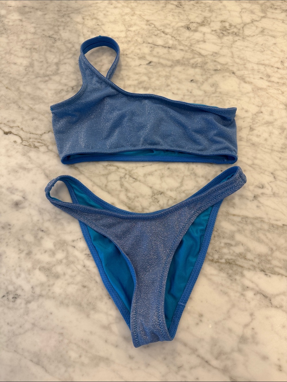 Triangl Metallic Blue One-Shoulder Bikini Set